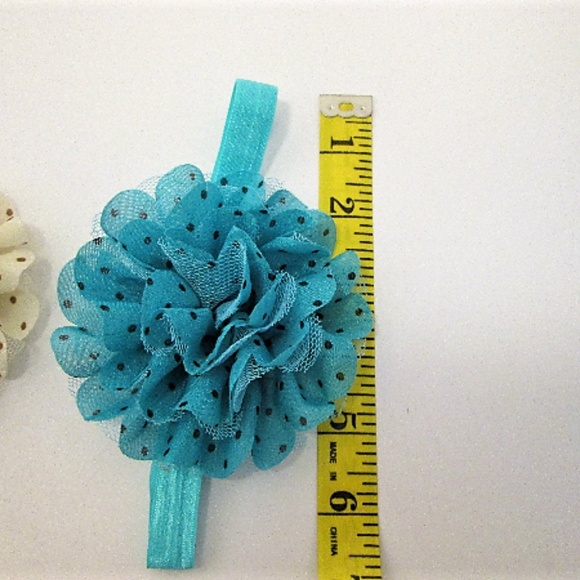 3/$25 Teal Blue Polka Dot Flower Headband - Picture 3 of 3